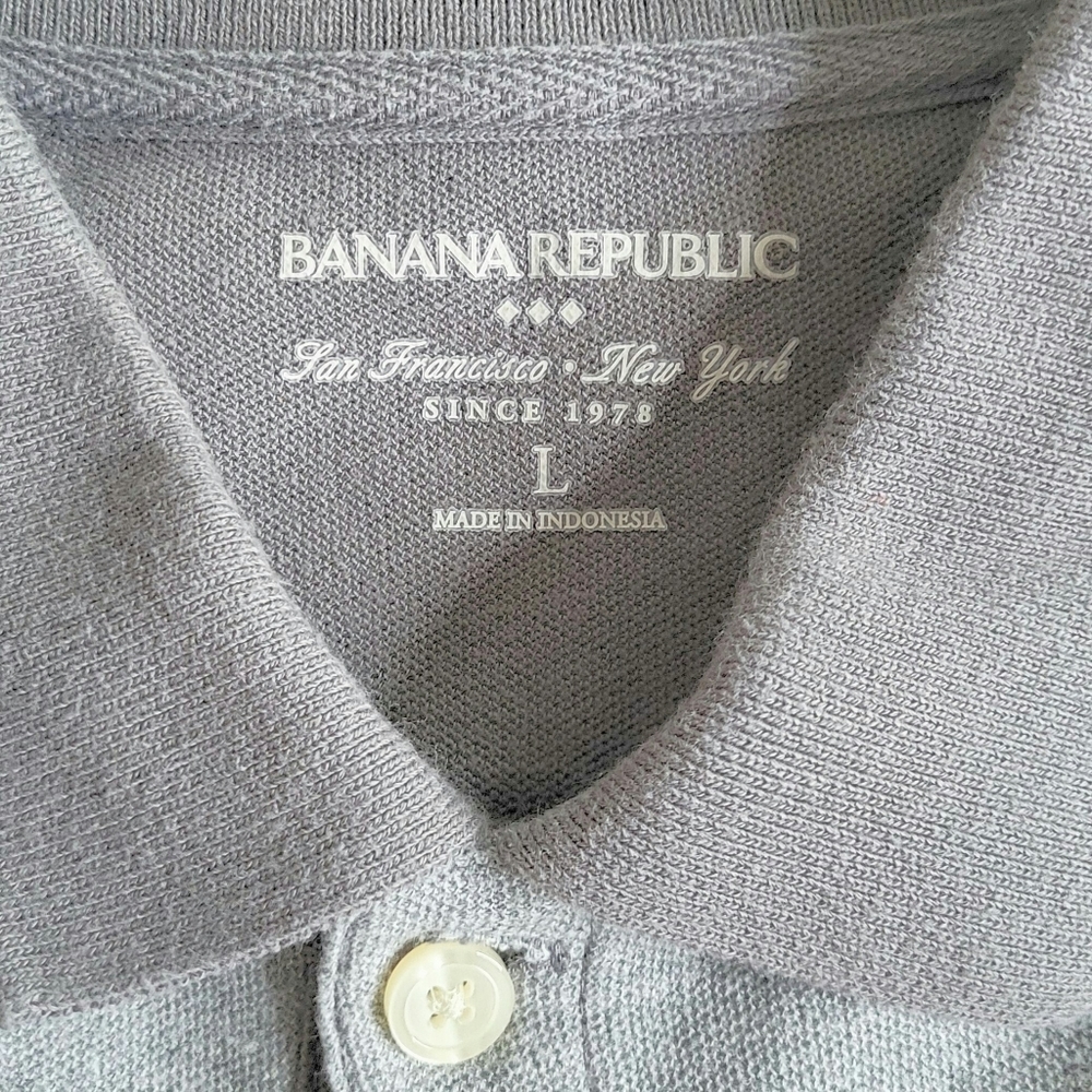 Banana Republic Gray Striped Cotton Short Sleeve Polo Shirt Men's large - Picture 4 of 5